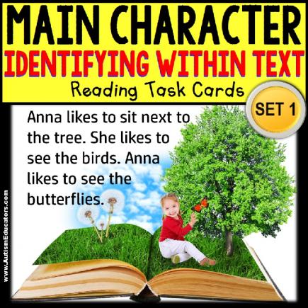 MAIN CHARACTER IN TEXT Task Cards “Task Box Filler” for Autism